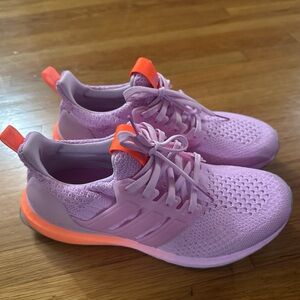 Adidas ultraboost 5.0 DNA running shoes in colors bliss lilac and beam orange